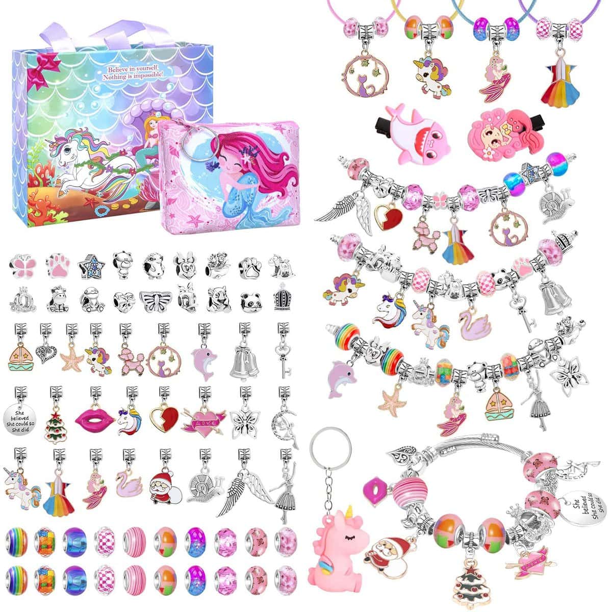 SASUKI Jouet Fille 5 6 7 8 9 10 11 Ans Cadeau Fille 4-13 Ans Jouet Charms Bracelet Kit Bijoux Enfants Fille Cadeau Fille 5 6 7 8 9 10 Ans Kit Bracelet Cadeau de Noël Cadeau d'Anniversaire