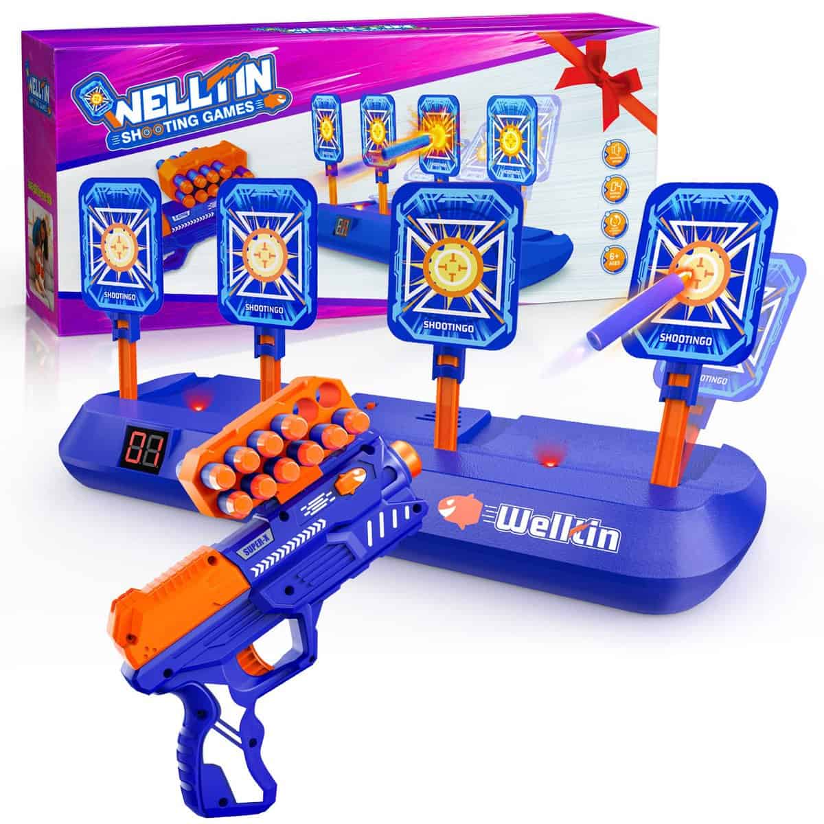 Welltin Cibles de tir numériques avec Pistolet Jouet, pointage électronique 4 cibles, Jouets de Jeux de tir pour garçons de 6, 7, 8, 9, 10 Ans et Plus, Cadeaux de Noël pour Les garçons de 6 à 12 Ans