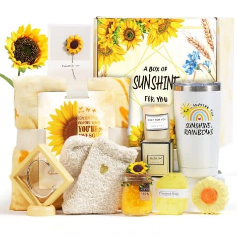 Ensemble de 10 cadeaux tournesol pour femme, emballage cadeau spécial d’anniversaire avec bougie inspirante pour vos proches.