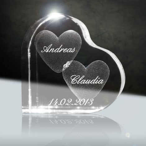 Cristal Mon Amour | Cœurs en verre 3D de 58 mm personnalisés au laser | Cadeau d’amour inoubliable