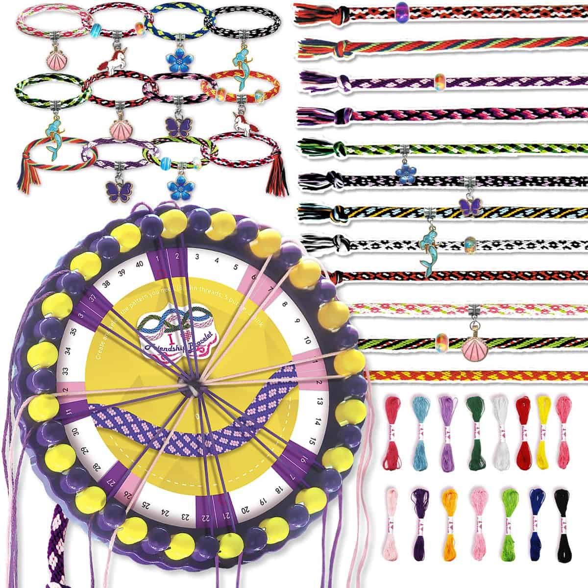 KEEHOM Kit d'artisanat de Bracelet d'amitié pour Filles 6-12 ans, DIY Kit Créatif Enfant Jouet Fabrication de Bracelets Rond avec carte pour 6 7 8 9 10 11 12 ans Cadeau de Anniversaire