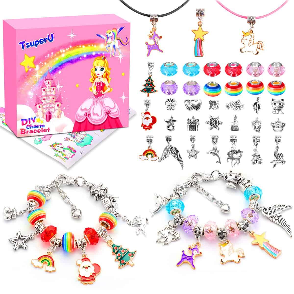 TsuperU Cadeau Fille Jouet Fille 6-10 Ans Fabrication Bijoux Enfants Fille Kit Bracelet, Calendrier de L'avent Licorne Jouet Idee Cadeau Noel Jeux Creatif Breloques Creation Bijoux Cadeau Anniversaire