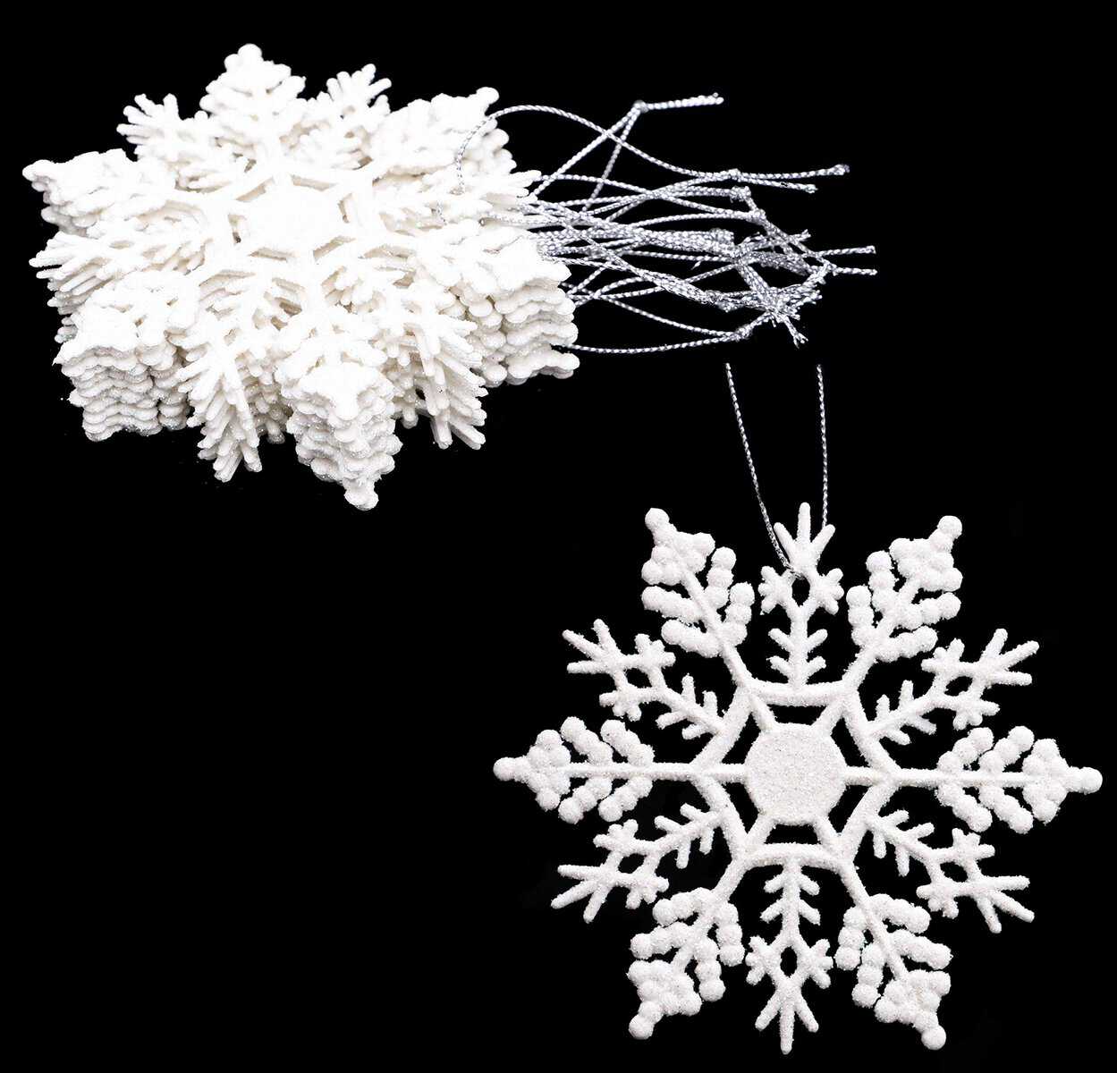 Lot de 12 - Décorations à Suspendre avec Flocon de Neige de 10 cm - Décorations de Noël (Blanc)