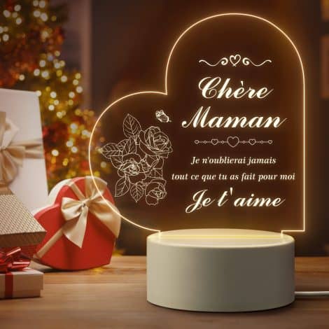 Cadeau pour Maman : Veilleuse en Acrylique Elequaint, Personnalisée pour Anniversaire, Fête des Mères ou Noël.