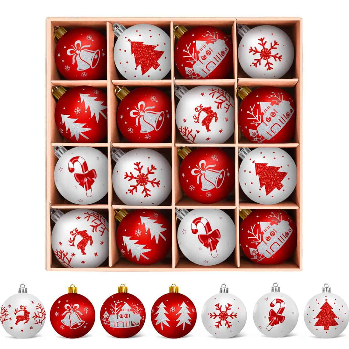 Arbolisse Boule de Noel Decoration Sapin Noel, 16PC Decoration Noel Sapin Incassable, Boule de Noel Blanche et Rouge Décoration Sapin de Noel, Boules de Noël Decoration Noel Interieur Maison