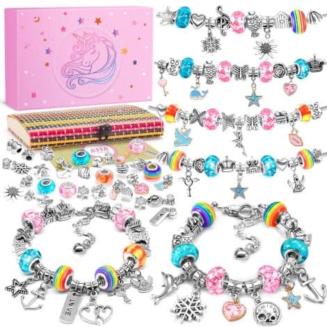 Ensemble de bijoux cadeau pour fille de 6 à 13 ans avec bracelet et breloques créatives. Parfait pour anniversaire ou Noël. (3 chaînes incluses)