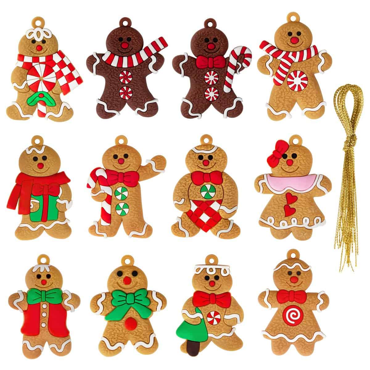 12 Pièces Bonhomme Pain D'épices Ornement Sapin de Noel, Edonkvi Nouveaux Mini Ornements d'homme en Pain D'épice, Pendentif de Décorations Suspendues de d'arbre de Noël