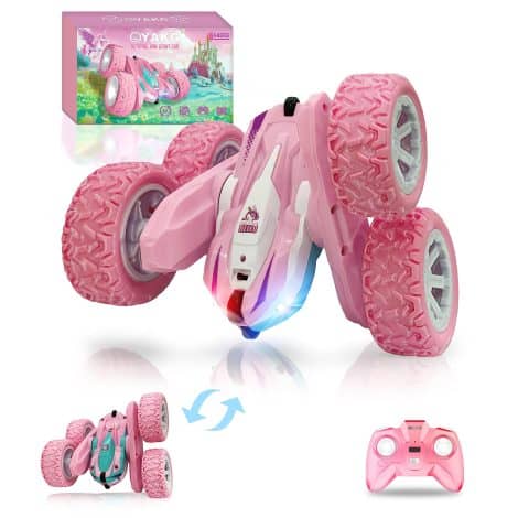 Voiture Licorne Rose Télécommandée pour les filles de 3 à 12 ans avec rotations à 360°, lumière, et radiocommande.