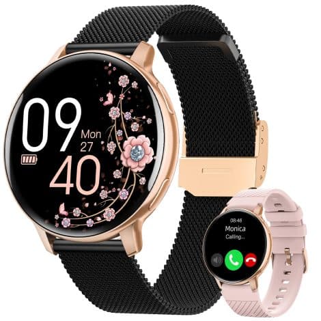 Montre Connectée Femme HASAKEI avec Appel Bluetooth et fonctions féminines, sport et santé. Élégante et pratique.