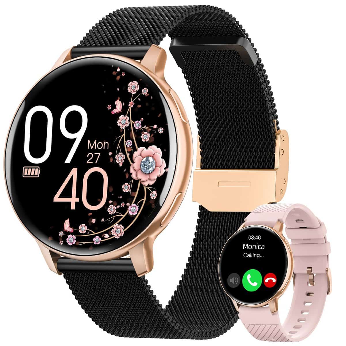 HASAKEI Montre Connectée Femme avec Appel Bluetooth 5.3, 1.39" Smartwatch avec Fonction Féminine/120+ Modes Sport/Fréquence Cardiaque/Sommeil/SpO2 Montre Fitness Tracker IP68 Calories Android Or Noir