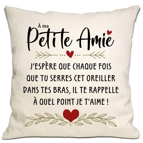 Housse de coussin “Je t’aime” – Cadeau spécial pour Petite Amie à offrir pour anniversaire, Saint-Valentin ou Noël.