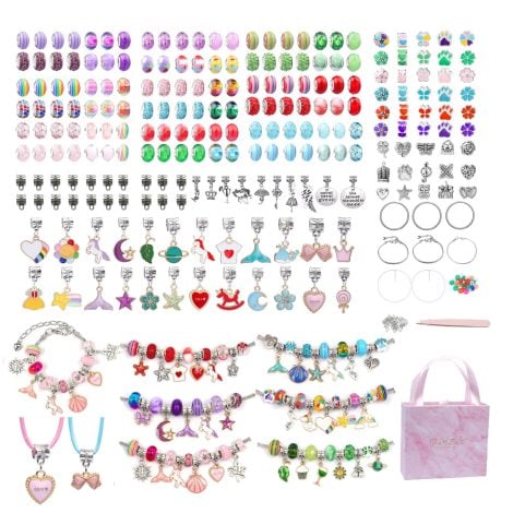 Kit de fabrication de bracelets pour filles, idéal pour créer des bijoux avec perles pour enfants. Parfait cadeau fille 5-13 ans. Anniversaire, Noël.