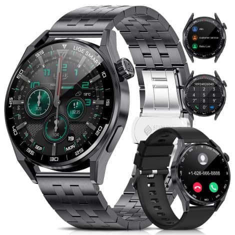 Montre connectée LIGE Homme avec appel Bluetooth, assistant vocal, 1.39” écran, 100+ modes sportifs, étanche.