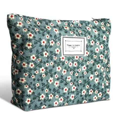 Sac de toilette fleuri pour femmes et filles de grande capacité, idéal pour les voyages. Bleu.