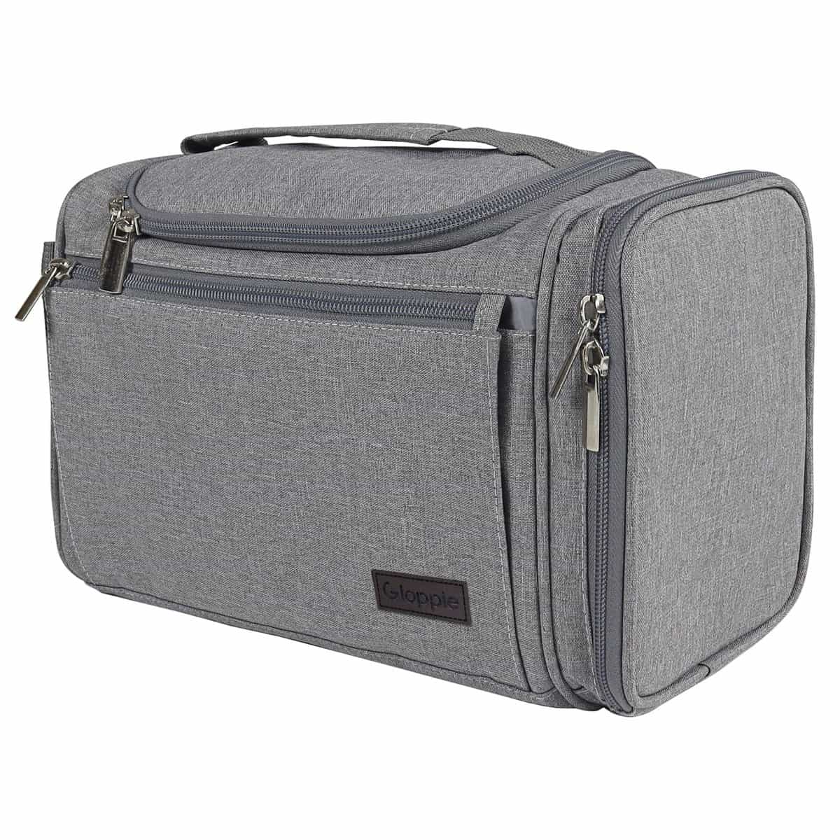 Gloppie Trousse de Toilette à Suspendre pour Homme Femme Portable Sac de Toilette de Voyage en Tissu Imperméable Vanity-Case et Trousse à Maquillage avec Compartiment Étanche, Gris