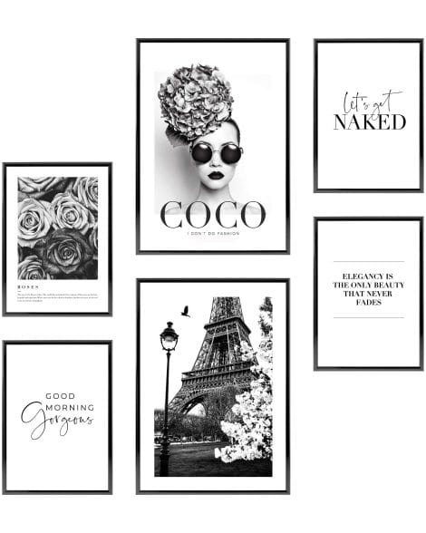 Tableau Coco Paris – Déco Murale Premium pour la Maison – Sans Cadre – 6 Posters différents.