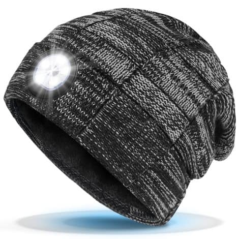 Bonnet lumineux pour homme, cadeau original et utile pour pêcheurs, cyclistes et bricoleurs. Idéal pour Noël.