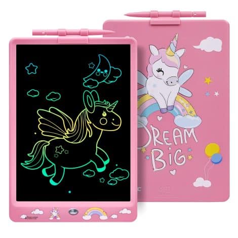 Tablette d’écriture pour enfants DYNASONIC (DYNA-PM Licorne) de 10 pouces, tableau magnétique de dessin et jouet dinosaure, cadeau pour enfants de 2 à 8 ans.