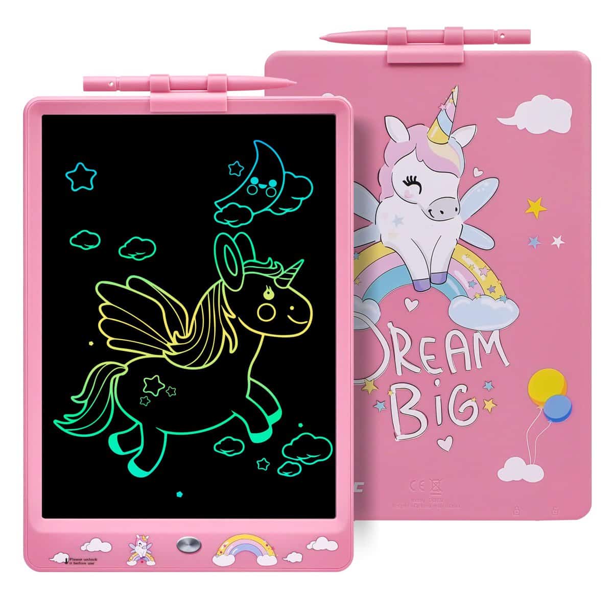 DYNASONIC (DYNA-PM Licorne) Tablette d'écriture pour enfants 10 pouces, Tablette de dessin LCD Tableau blanc magnétique Jouet Dinosaure pour enfants Cadeau 2 3 3 4 5 6 7 8 ans