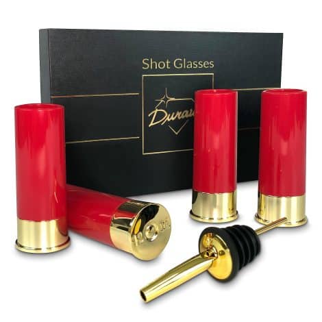 Ensemble de 5 verres durables à shooters calibre 12 – Gobelets cool avec bec verseur, idéal pour les hommes, coffret cadeau de luxe en plastique.