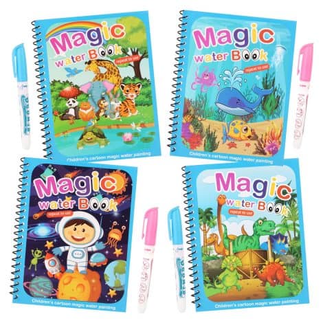 Coffret de 4 Livres de Coloriage Magiques avec Stylo à l’eau, Réutilisables pour Enfants. Parfait cadeau de Noël pour tout-petits.