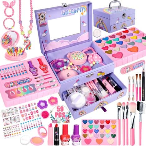 Ensemble de maquillage pour enfants Purpledi, lavable, coffret cadeau d’anniversaire et de Noël pour les filles de 4 à 10+ ans.