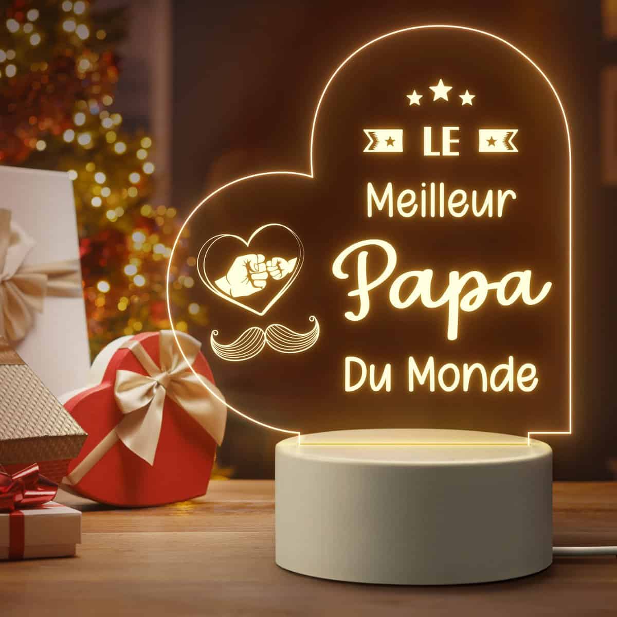 Pandasch Cadeau Papa, Cadeau Anniversaire Papa, Cadeau Fete Des Peres - Veilleuse LED Lampe, Idee Cadeau Pour Papa, Cadeau Pere, Le Meilleur Papa Du Monde