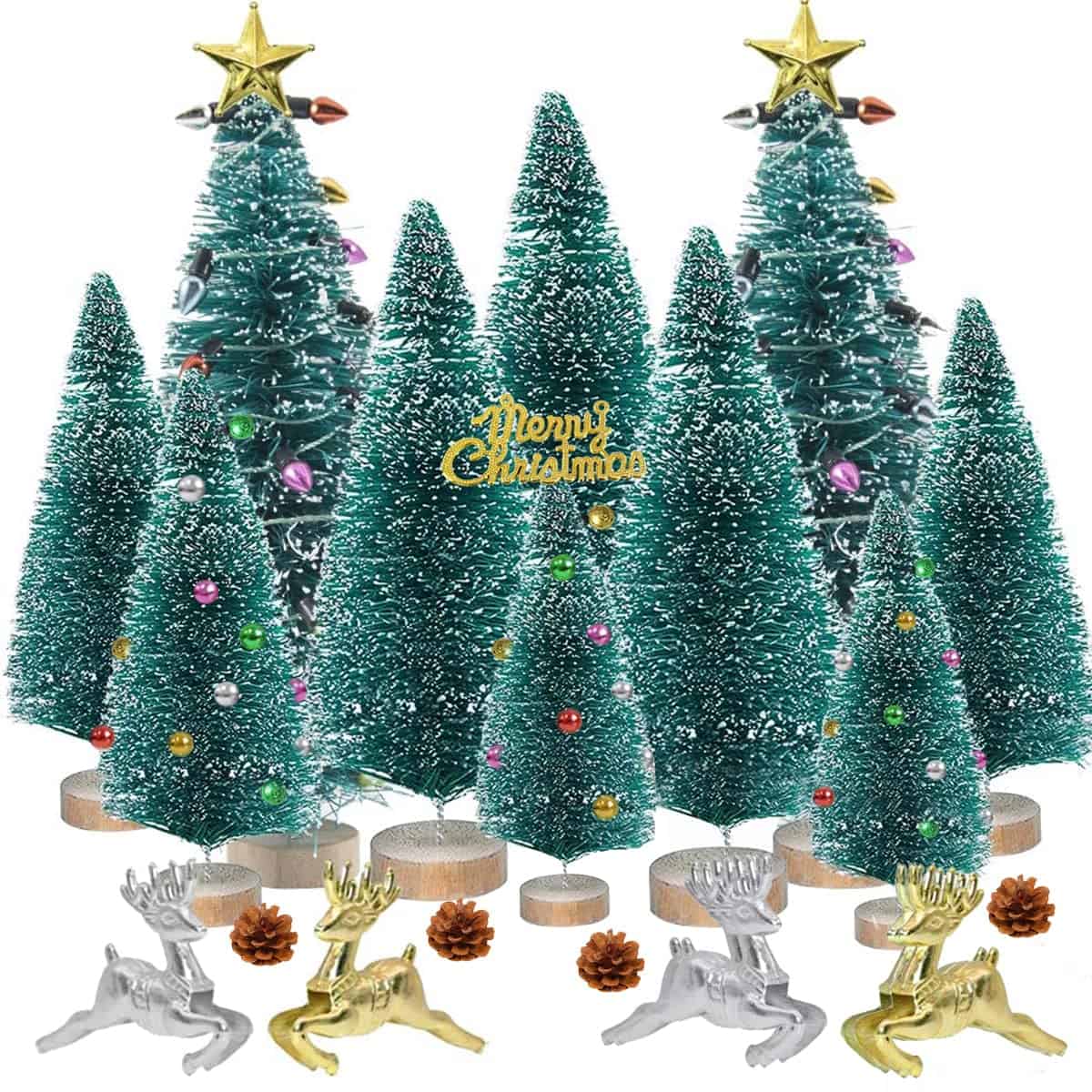 Mini Sapin de Noël, 25 Pièces Miniature Sapin de Noël Artificiel Arbres de Table Micro Paysage Arbres pour Cadeau de Noël Décoration de Table Décoration de Noël Bricolage