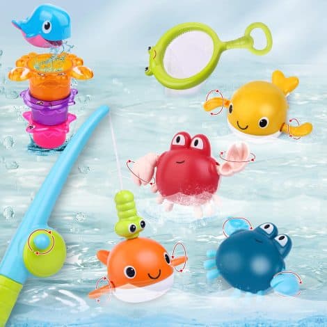 Ensemble de Jouets pour le Bain, Avec Jeu de Pêche Magnétique, Jouets Flottants et Gobelets Empilables, Bébés et Tout-Petits.