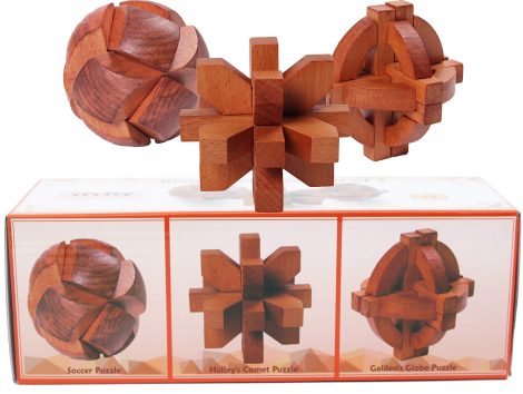 Jeu de réflexion en bois : Globe Galilée, comète Halley et Lock Ball – Cadeau pour adultes et enfants.