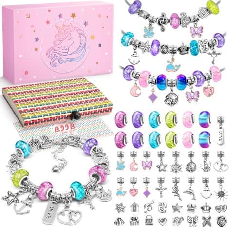 Cadeau pour fille de 6 à 13 ans : Kit de création de bijoux, bracelet à breloques, idées cadeaux pour ados, jouet fille 6 ans, cadeau anniversaire, cadeau de Noël.