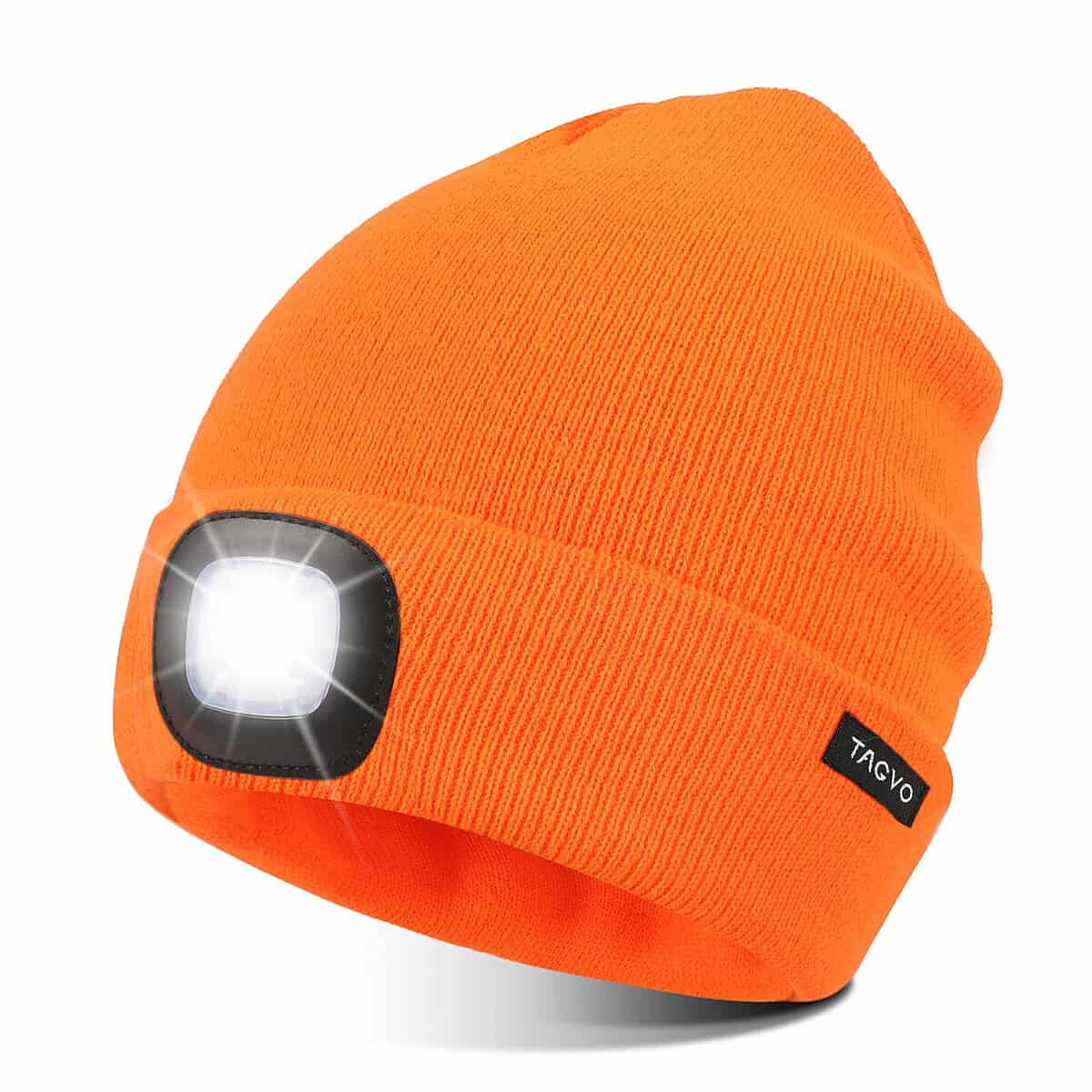 TAGVO USB Rechargeable 8 LED Bonnet Chapeau, Lumineux Casquette éclairage et Clignotant Alarme LED Mains Libre Lampe de Lampe Frontale Tricoté Bonnet Unisex Hiver Chaud Sport Knit Cap Chapeau