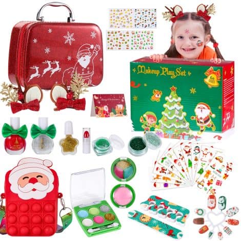 Kit de maquillage enfant pour filles avec 31 pièces lavables, idéal pour les cadeaux d’anniversaire et de Noël des filles de 5 à 10+ ans.