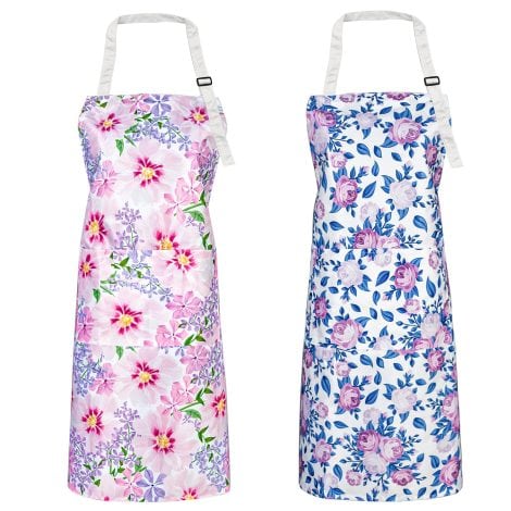 Tabliers de Cuisine FunChaos, lot de 2, avec motifs floraux et poches, idéaux pour maman, épouse, petite amie, grand-mère.