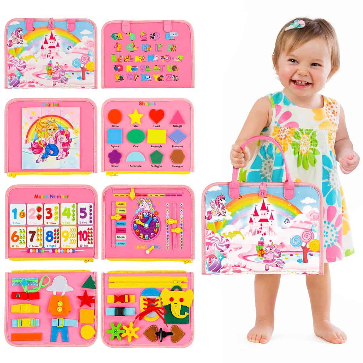 Gontence Busy Board pour Enfants | Busy Board Montessori Jouets pour 2 3 4 5 Ans - Jouets Éducatifs Tout-Petit Voyage - Licorne Cadeaux pour Filles Garçon