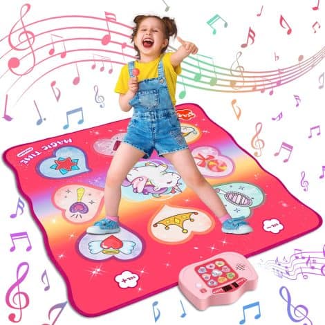 Tapis de danse Licorne BAZADER pour enfants avec niveaux de difficulté, modes, chansons intégrées, écran LED, volume réglable, cadeau pour filles de 3 à 9+ ans.