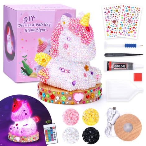 Kit de jouets licorne pour filles de 5 à 10 ans avec activités manuelles et lumières de nuit.