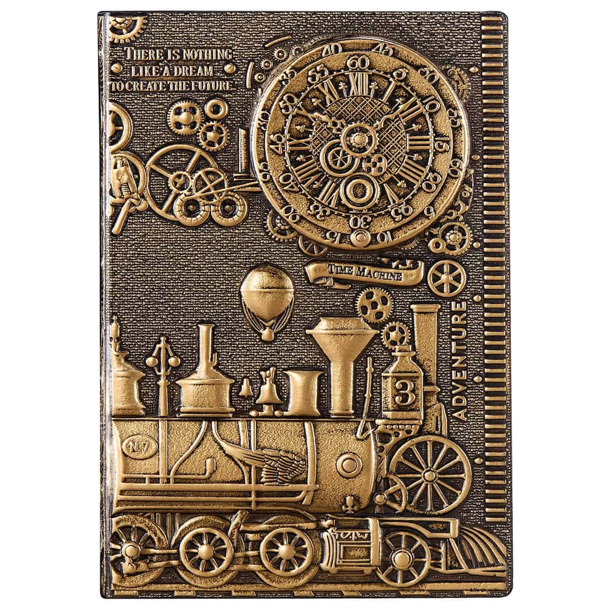 YHH Carnet de Voyage en Cuir, Carnet Ligné A5 Couverture Rigide, Relief, 200 Pages, Fait Main, Journal Intime Vintage Cahier de Notes Notebook Calepin Bloc Note, Cadeau Femme Homme Train 3D Bronze