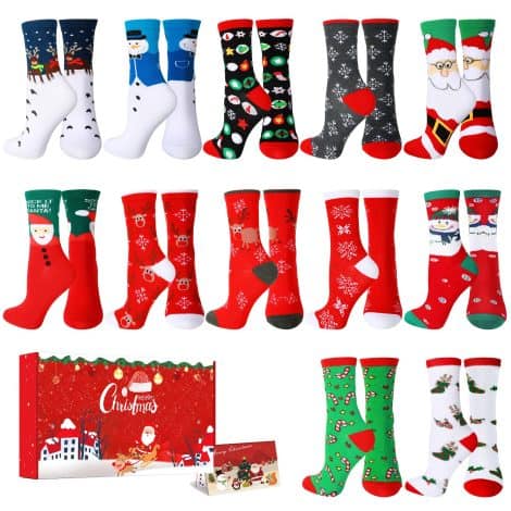 Chaussettes de Noël DOUUCO, lot de 12 paires – Calendrier de l’Avent avec cadeaux humoristiques pour tous.