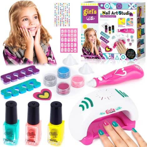 Ensemble manucure Purpledi pour enfant, cadeau fille 6-10 ans avec vernis à ongles personnalisé, jeux créatifs et lampe.