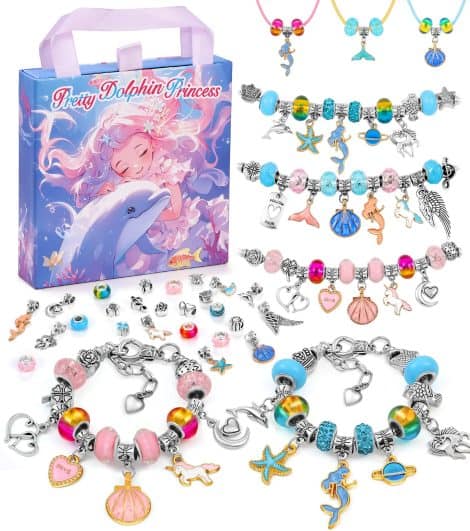 Ensemble de fabrication de bijoux DIY pour filles de 5 à 13 ans, avec charms pour bracelet.