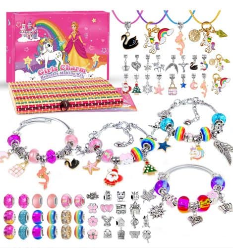 Kit de fabrication de bijoux pour filles de 4 à 12 ans, idéal comme cadeau de Noël ou d’anniversaire.