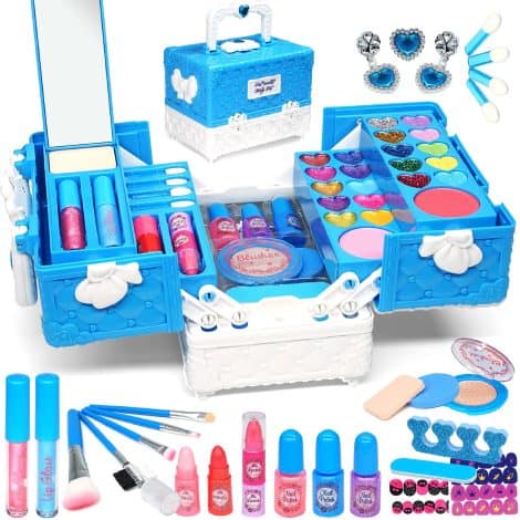 Coffret de maquillage pour filles Mrabbitoo – 48 pièces, lavable, idéal cadeau Noël/anniversaire pour 4-6-8-10-12 ans.