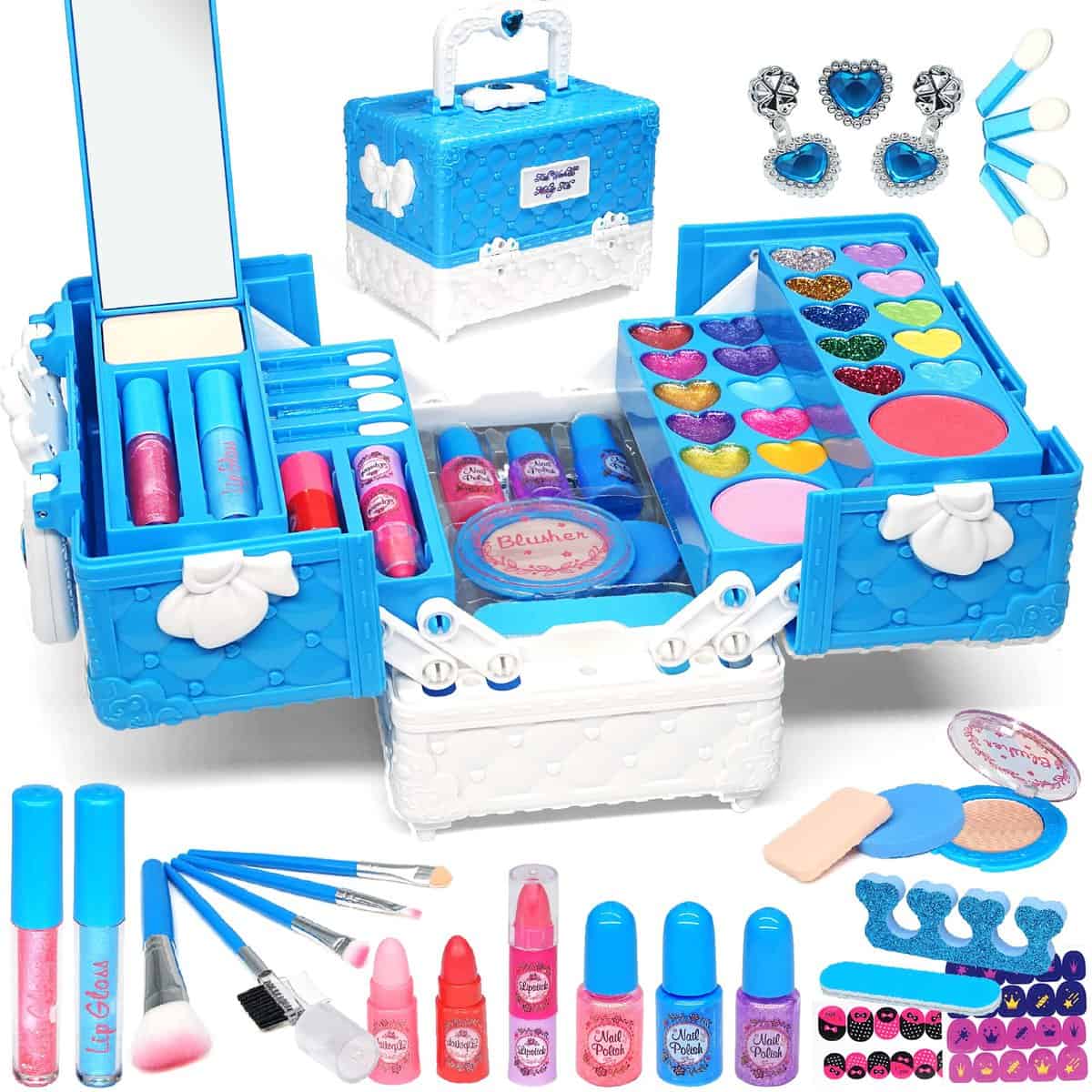 Mrabbitoo Kit de Maquillage pour Enfants Filles - 48 PCS Maquillage Enfant Filles Jouets,Coffret Maquillage Enfant Lavable Princesse Make Up Set Noël Cadeaux d'anniversaire pour Filles 4-6-8-10-12 Ans