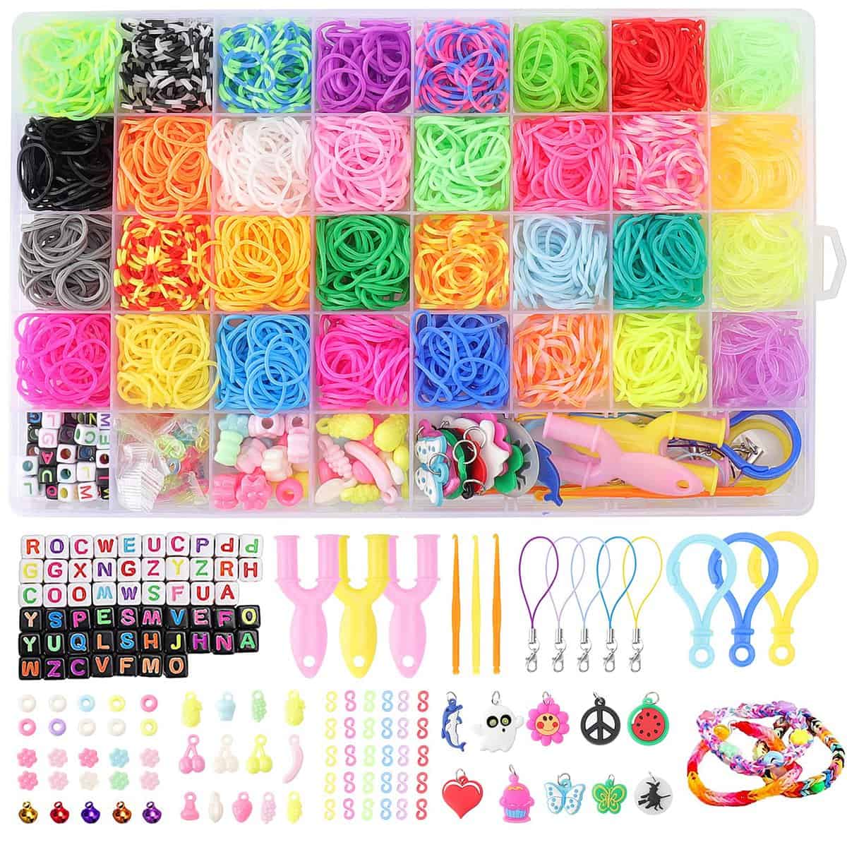 UUlioyer 2200+ Elastique Bracelet Caoutchouc Kit, 32 Couleurs Bricolage Loom Ruban Jouets, Bracelet Collier Outil à Tricoter Jouet pour Filles Enfant, Cadeau de Noël Halloween (40 grilles)