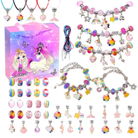 Coffret Cadeau pour Fille de 5 à 12 Ans, Créez vos Bracelets et Bijoux avec Perles pour Enfants.