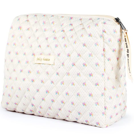 Yosemy Trousse de toilette à motif floral, pratique pour femme et fille, beige, capacité XXL voyage.