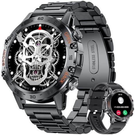 Montre connectée pour homme LIGE Militaire avec appel Bluetooth, écran HD de 1,39″, 100+ modes sportifs, podomètre, surveillance du rythme cardiaque et du sommeil, étanche 400mAh, smartwatch noire.