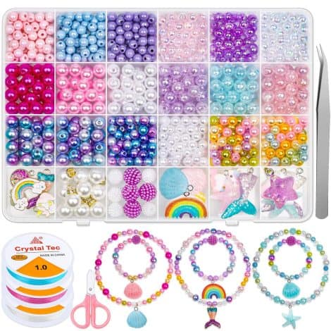 Ensemble de perles DIY pour enfants Hatriel 840, idéal pour créer des bracelets et jeux créatifs. Parfait pour Noël et l’anniversaire des enfants de 5 à 13 ans.