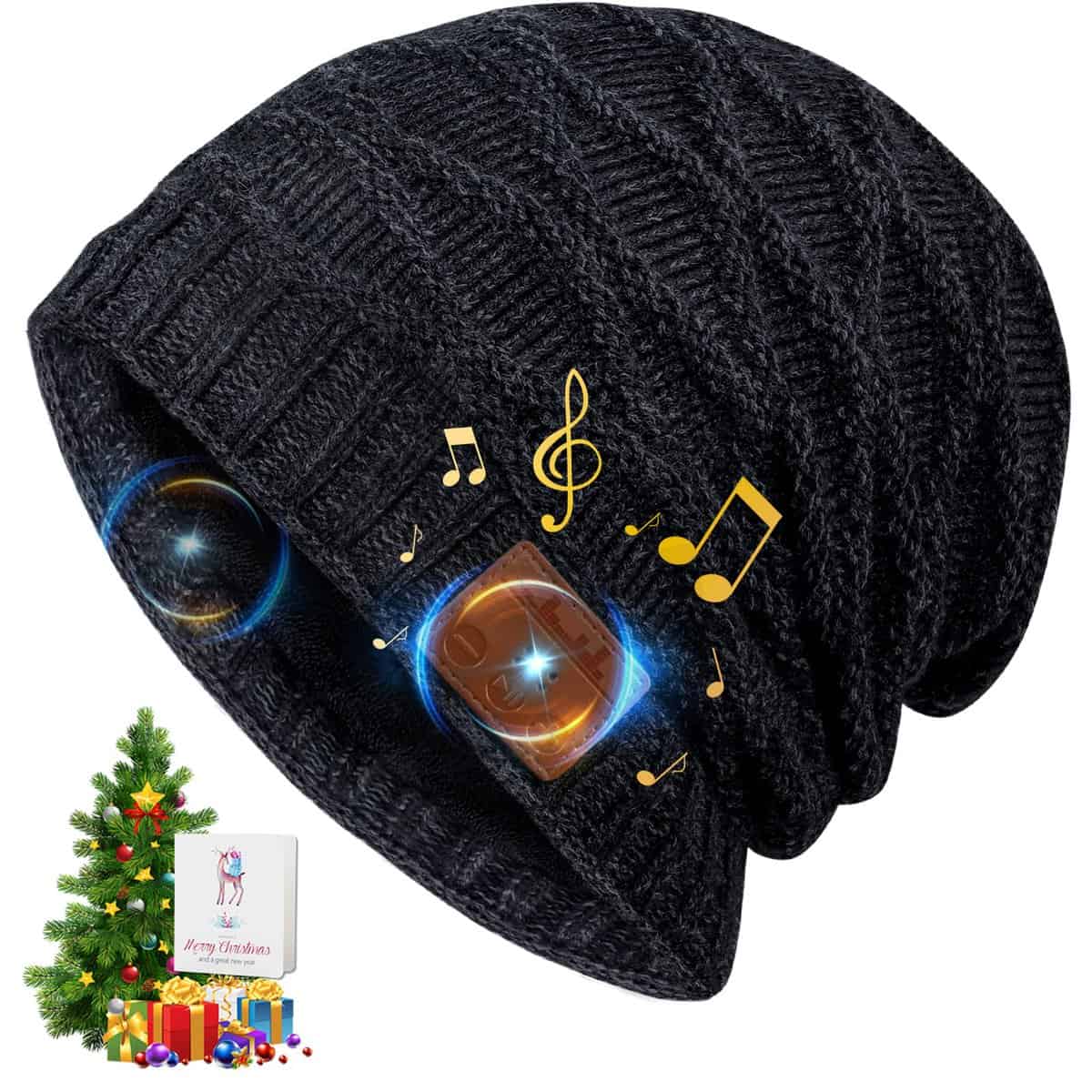 Idee Cadeau Homme Bonnet Bluetooth - Cadeau Homme Papa Original Cadeau Noel Homme Papa Ado Garçon Couple, Bonnet Connecte Bluetooth Homme Hiver Musique Running Sport Course a Pied Noir, Taille Unique